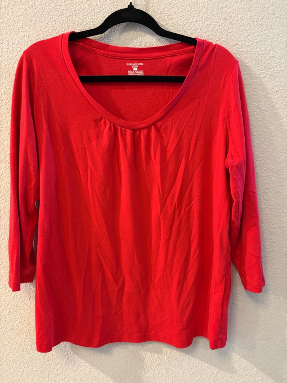 Jones New York Bright Red Scoop Neck Long Sleeve Tee